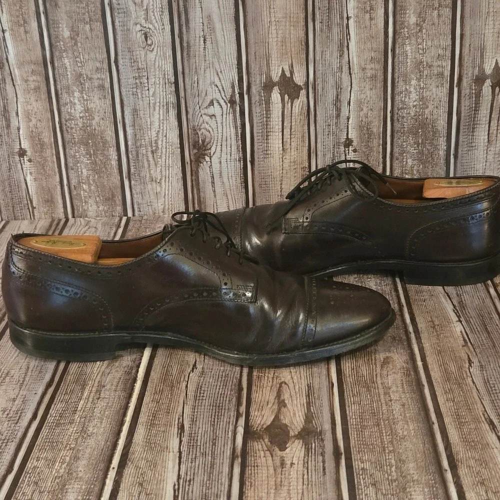 Sz 11 D Allen Edmonds Sanford Burgundy Semi-Brogue Cap Toe Derby Shoes